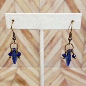 Faceted Dangling Earrings - Blue